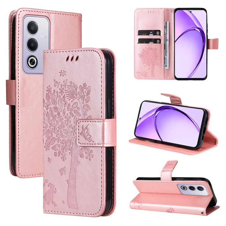 KT Imprinting Flower Series-3 For Oppo A3 Pro (Global) 5G Case Cat Tree Pattern Flip Leather Phone Cover - Rose Gold