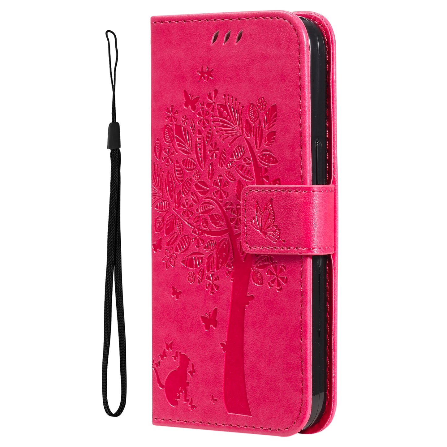 KT Imprinting Flower Series-3 For Samsung Galaxy A06 Case Cat Tree Pattern Flip Leather Phone Cover - Rose