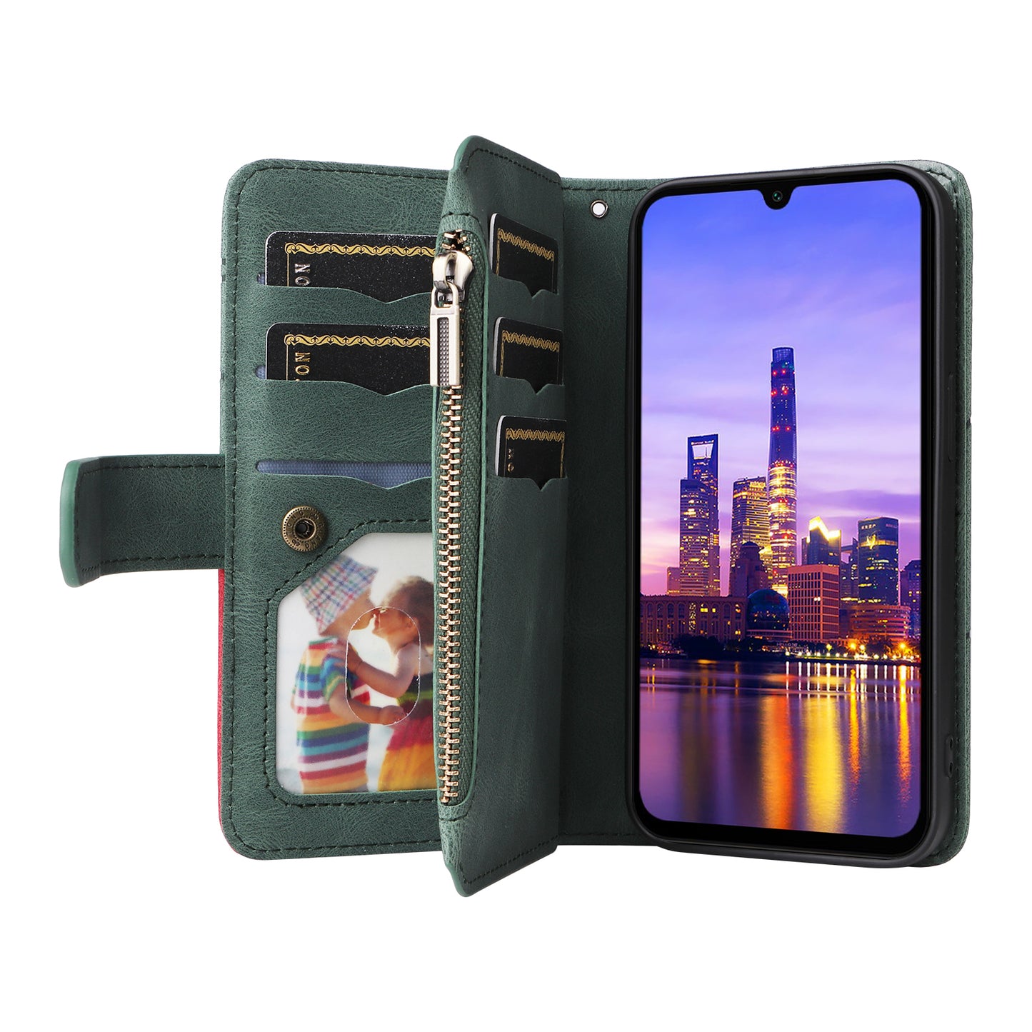 KT Multi-Function Series-5 For Samsung Galaxy A16 5G / A16 4G Case Zipper Wallet Leather Phone Cover Stand - Green