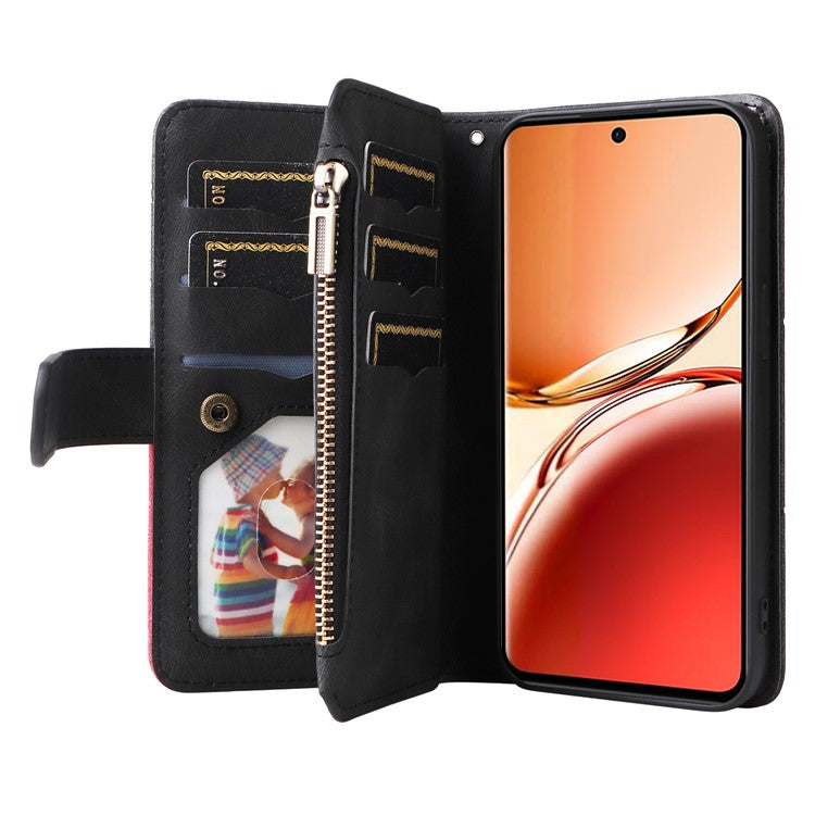 KT Multi-Function Series-5 For Oppo Reno12 F 5G Case Zipper Wallet Leather Phone Cover Stand - Black