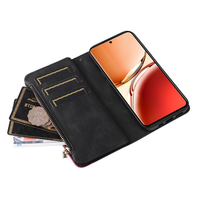 KT Multi-Function Series-5 For Oppo Reno12 F 5G Case Zipper Wallet Leather Phone Cover Stand - Black