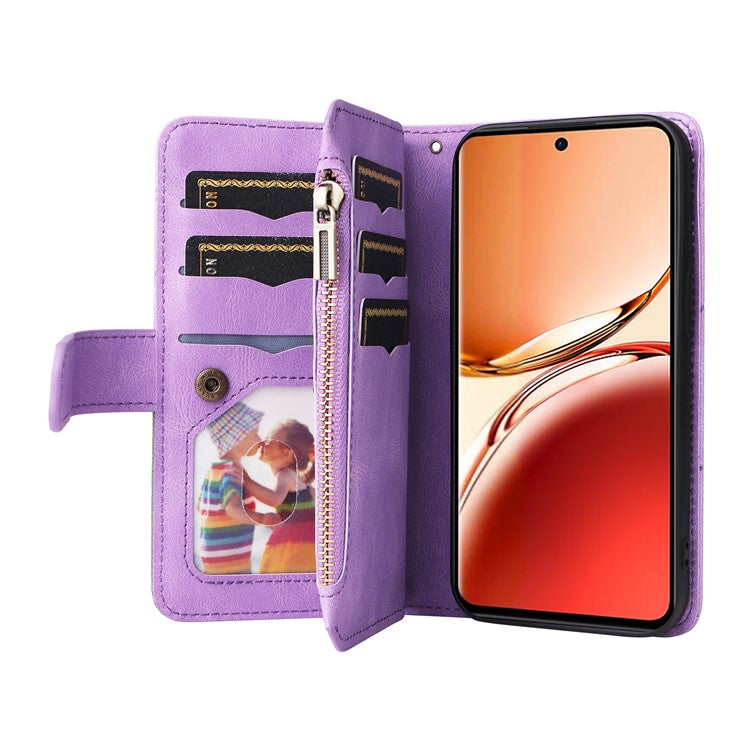 KT Multi-Function Series-5 For Oppo Reno12 F 5G Case Zipper Wallet Leather Phone Cover Stand - Purple