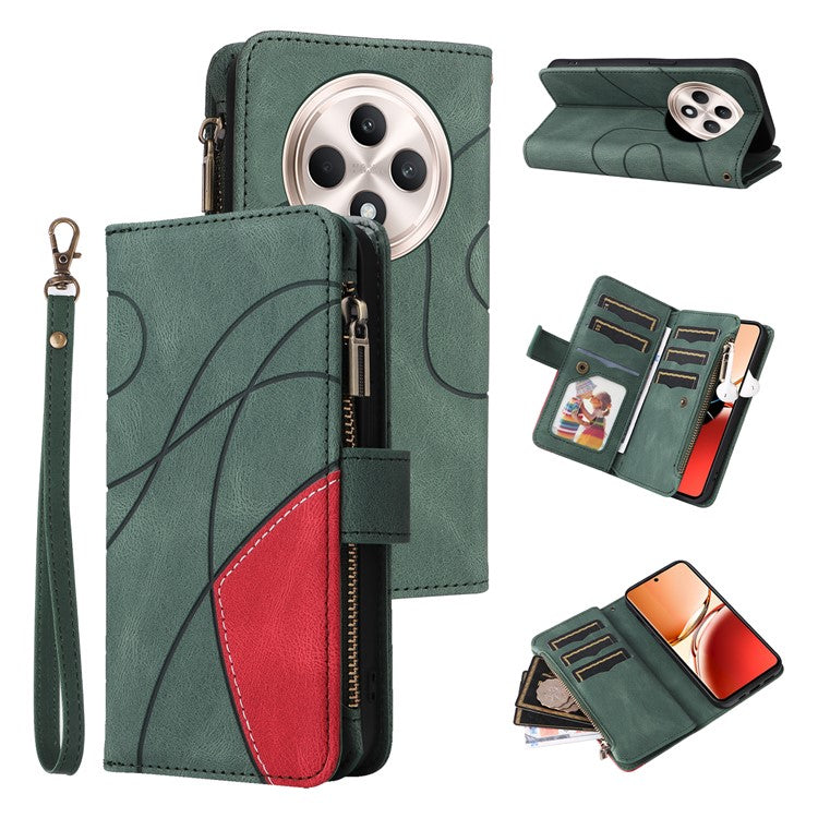 KT Multi-Function Series-5 For Oppo Reno12 F 5G Case Zipper Wallet Leather Phone Cover Stand - Green