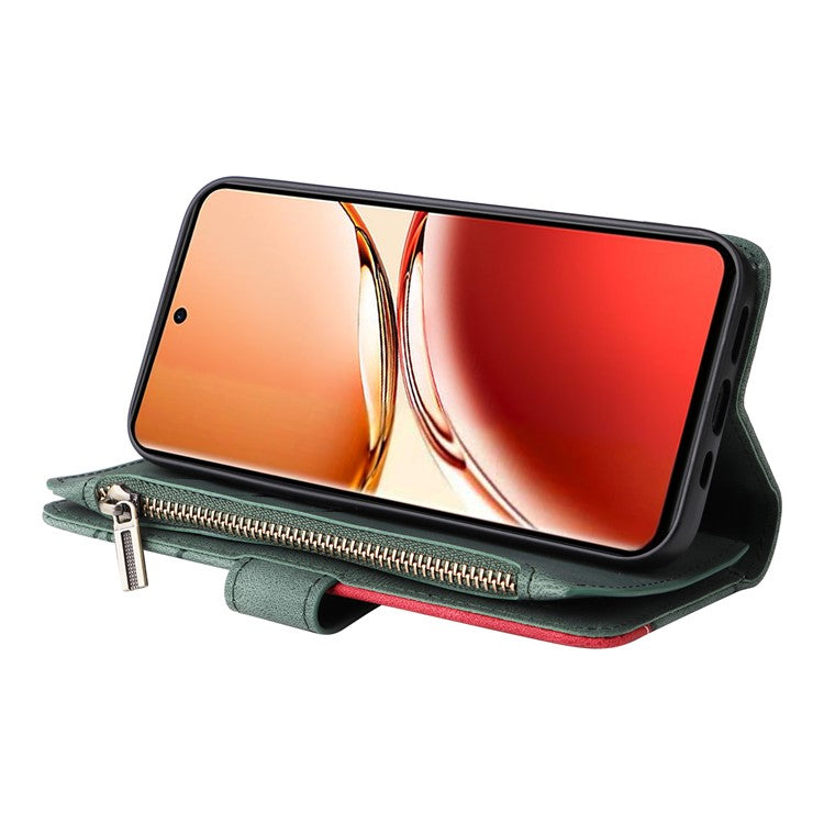KT Multi-Function Series-5 For Oppo Reno12 F 5G Case Zipper Wallet Leather Phone Cover Stand - Green