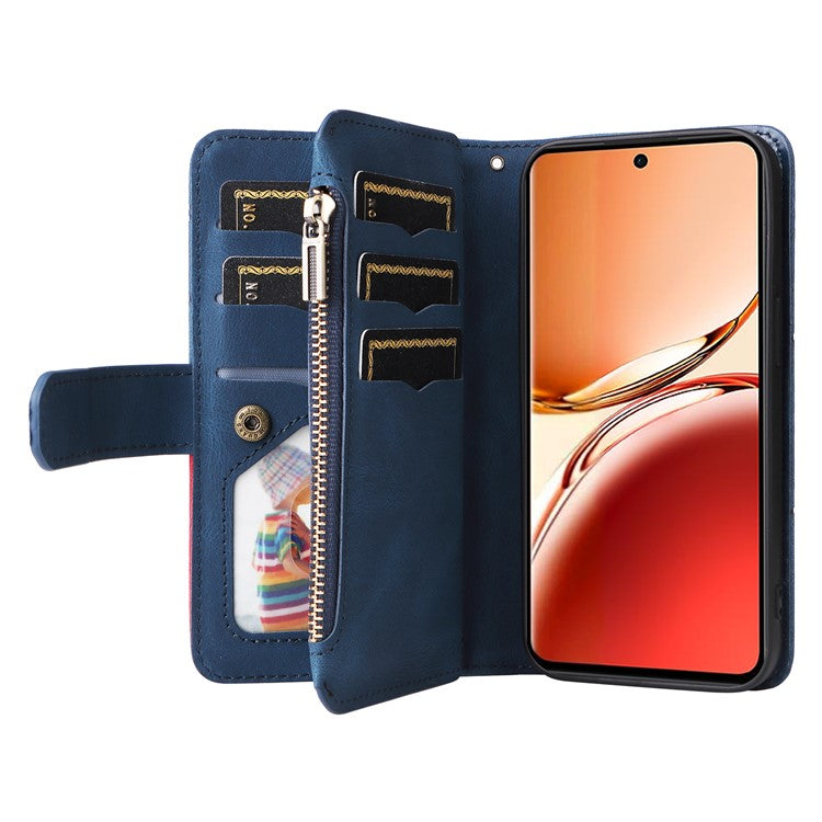 KT Multi-Function Series-5 For Oppo Reno12 F 5G Case Zipper Wallet Leather Phone Cover Stand - Blue