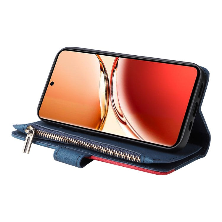 KT Multi-Function Series-5 For Oppo Reno12 F 5G Case Zipper Wallet Leather Phone Cover Stand - Blue
