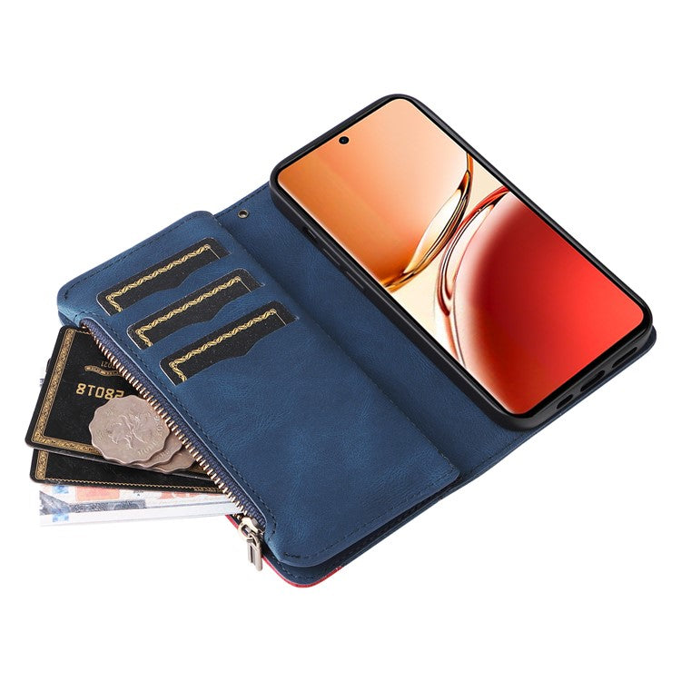 KT Multi-Function Series-5 For Oppo Reno12 F 5G Case Zipper Wallet Leather Phone Cover Stand - Blue
