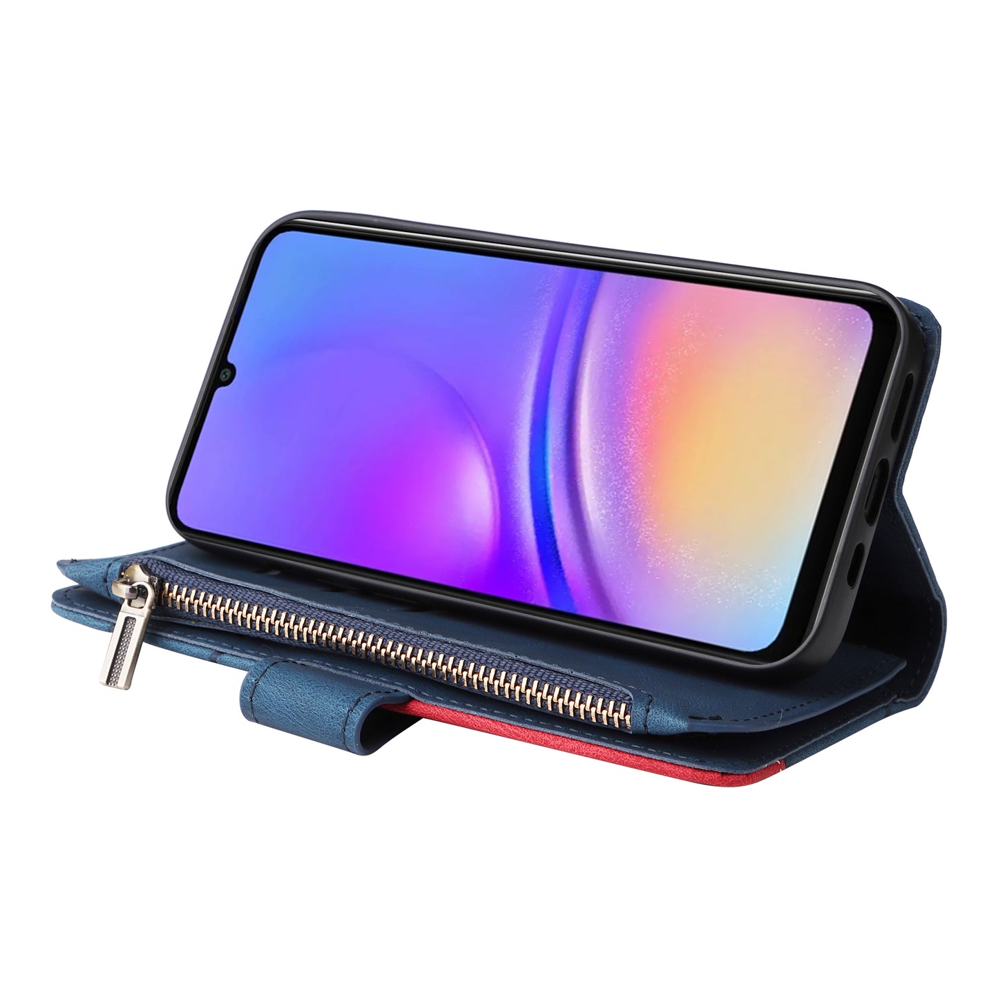 KT Multi-Function Series-5 For Samsung Galaxy A06 Case Zipper Wallet Leather Phone Cover Stand - Blue