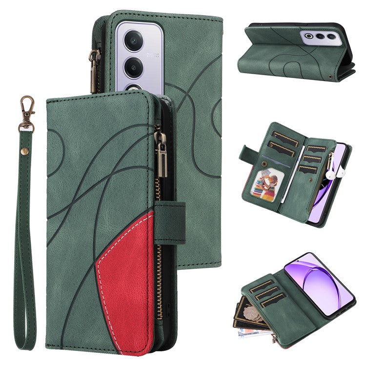 KT Multi-Function Series-5 For Oppo A3 Pro (Global) 5G / A3 Pro (India) 5G Case Zipper Wallet Leather Phone Cover Stand - Green