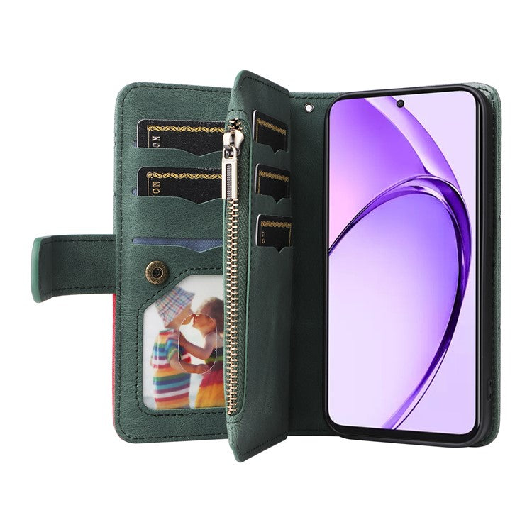 KT Multi-Function Series-5 For Oppo A3 Pro (Global) 5G / A3 Pro (India) 5G Case Zipper Wallet Leather Phone Cover Stand - Green