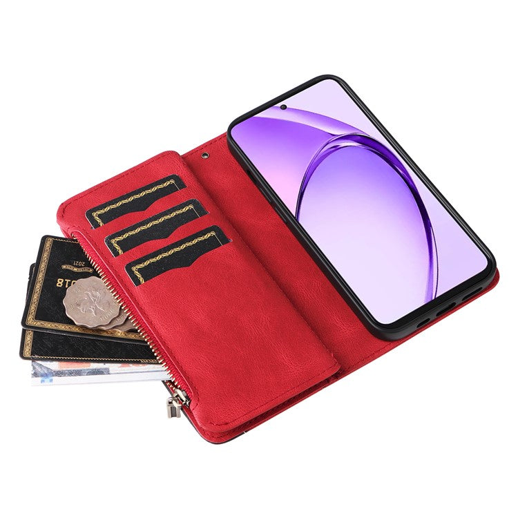 KT Multi-Function Series-5 For Oppo A3 Pro (Global) 5G / A3 Pro (India) 5G Case Zipper Wallet Leather Phone Cover Stand - Red