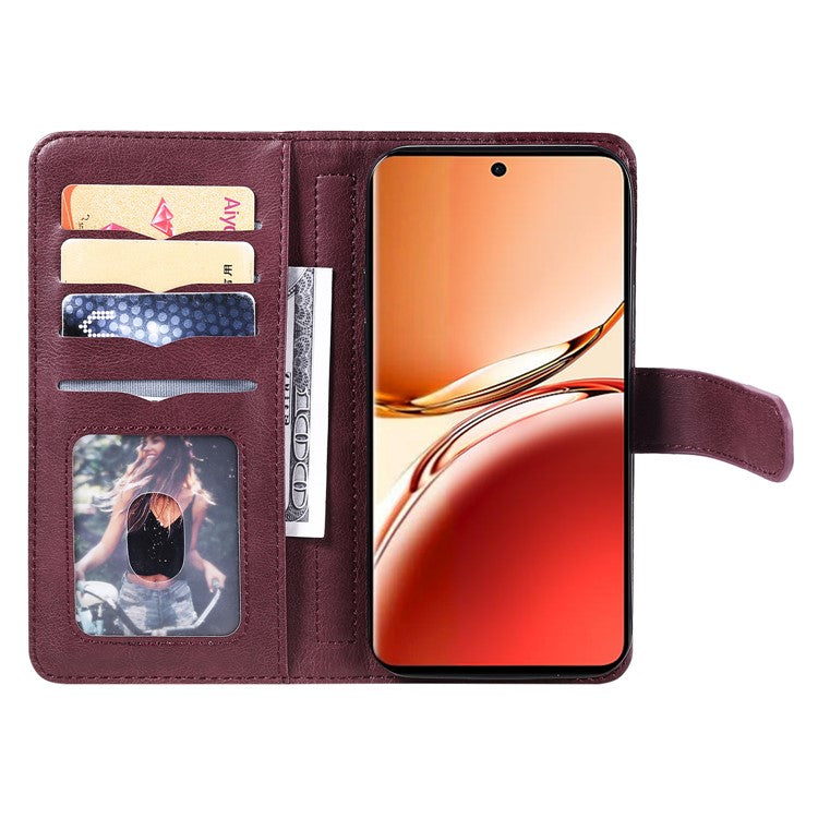 KT Multi-Functional Series-1 For Oppo Reno12 F 5G Case 10 Card Holder Leather Phone Cover Stand - Wine Red