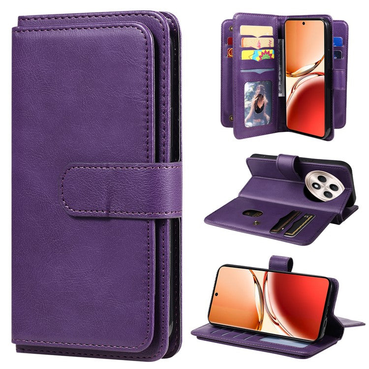 KT Multi-Functional Series-1 For Oppo Reno12 F 5G Case 10 Card Holder Leather Phone Cover Stand - Purple