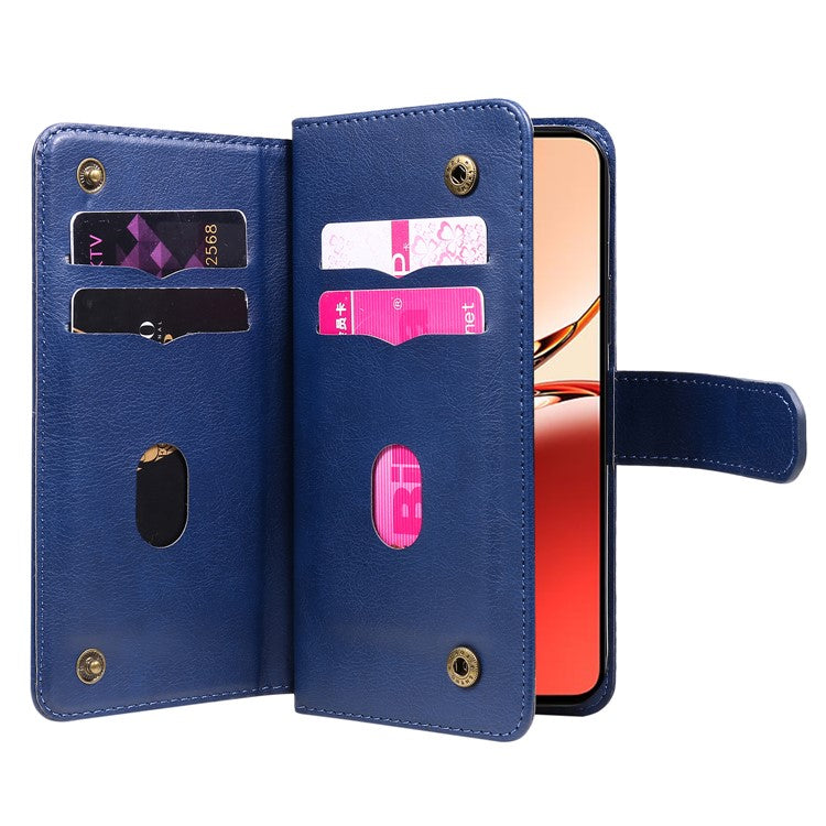 KT Multi-Functional Series-1 For Oppo Reno12 F 5G Case 10 Card Holder Leather Phone Cover Stand - Blue