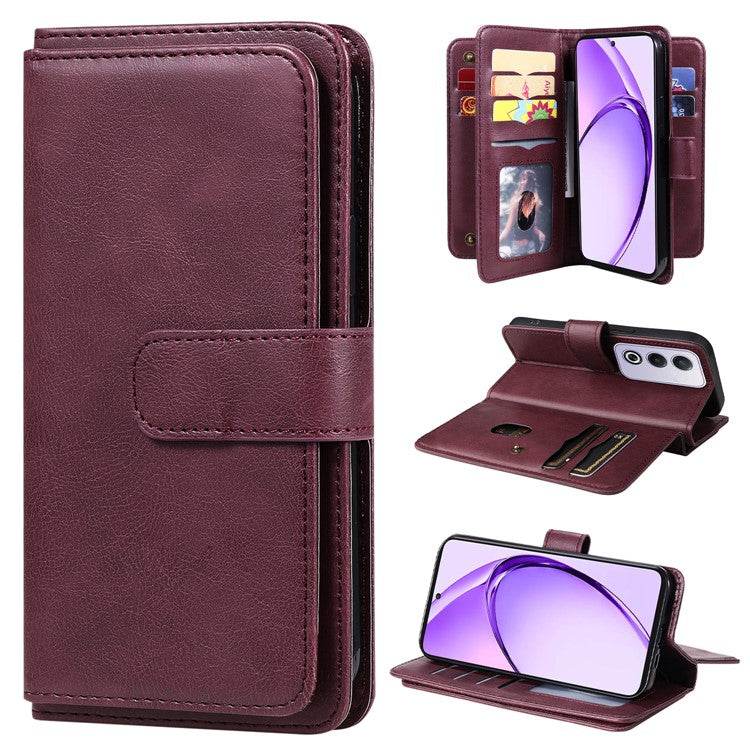 KT Multi-Functional Series-1 For Oppo A3 Pro (Global) 5G / A3 Pro (India) 5G Case 10 Card Holder Leather Phone Cover Stand - Wine Red
