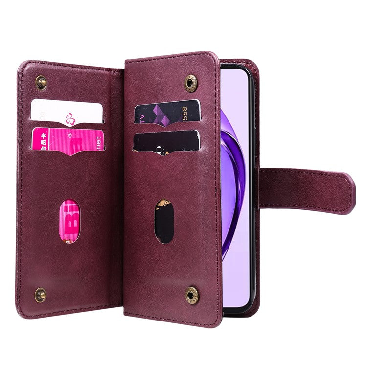 KT Multi-Functional Series-1 For Oppo A3 Pro (Global) 5G / A3 Pro (India) 5G Case 10 Card Holder Leather Phone Cover Stand - Wine Red