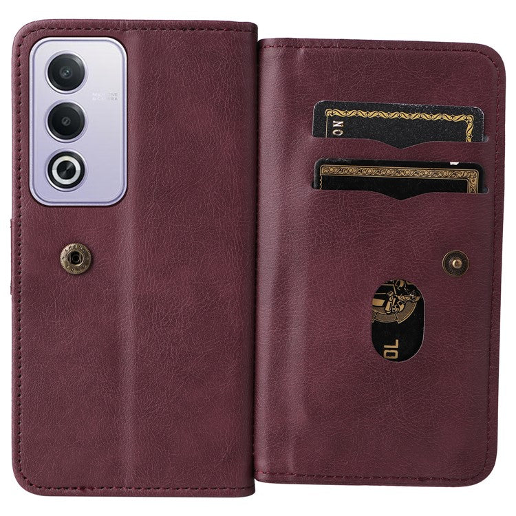 KT Multi-Functional Series-1 For Oppo A3 Pro (Global) 5G / A3 Pro (India) 5G Case 10 Card Holder Leather Phone Cover Stand - Wine Red