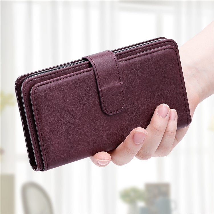 KT Multi-Functional Series-1 For Oppo A3 Pro (Global) 5G / A3 Pro (India) 5G Case 10 Card Holder Leather Phone Cover Stand - Wine Red