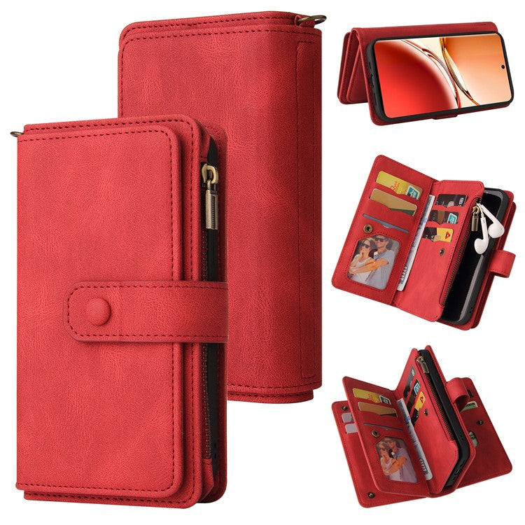KT Multi-Functional Series-2 For Oppo Reno12 F 5G Phone Case Zipper Wallet Leather Stand Cover - Red