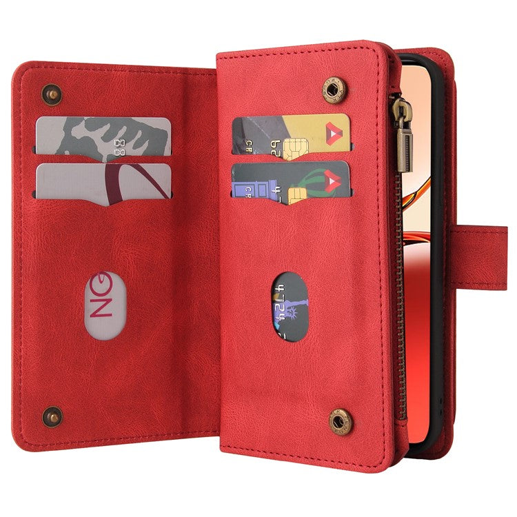 KT Multi-Functional Series-2 For Oppo Reno12 F 5G Phone Case Zipper Wallet Leather Stand Cover - Red