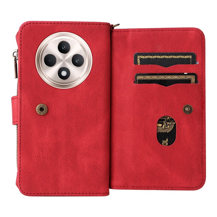KT Multi-Functional Series-2 For Oppo Reno12 F 5G Phone Case Zipper Wallet Leather Stand Cover - Red