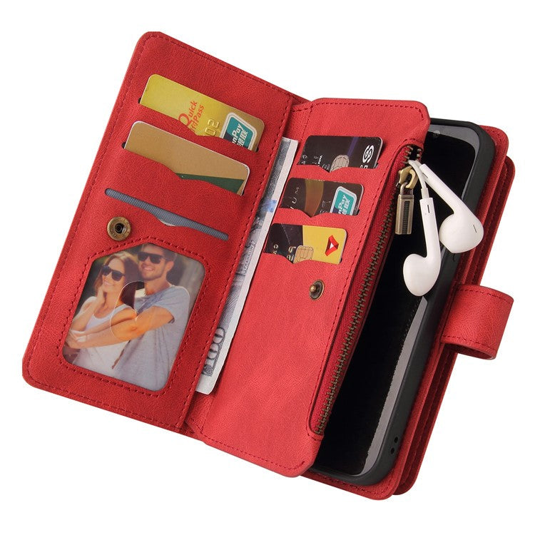 KT Multi-Functional Series-2 For Oppo Reno12 F 5G Phone Case Zipper Wallet Leather Stand Cover - Red