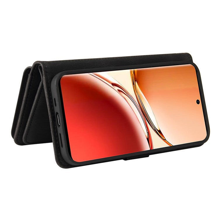 KT Multi-Functional Series-2 For Oppo Reno12 F 5G Phone Case Zipper Wallet Leather Stand Cover - Black