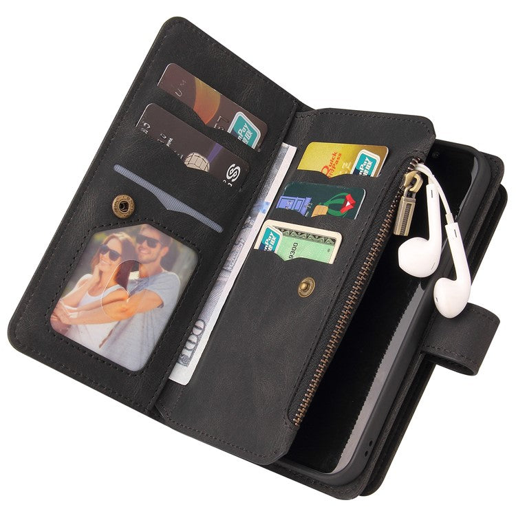 KT Multi-Functional Series-2 For Oppo Reno12 F 5G Phone Case Zipper Wallet Leather Stand Cover - Black