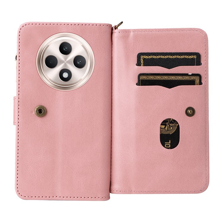 KT Multi-Functional Series-2 For Oppo Reno12 F 5G Phone Case Zipper Wallet Leather Stand Cover - Pink