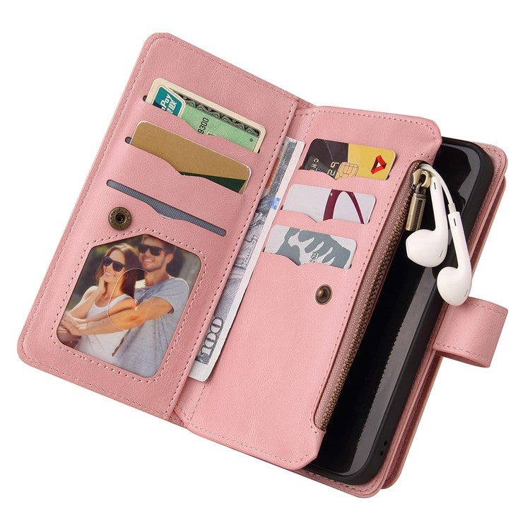 KT Multi-Functional Series-2 For Oppo Reno12 F 5G Phone Case Zipper Wallet Leather Stand Cover - Pink