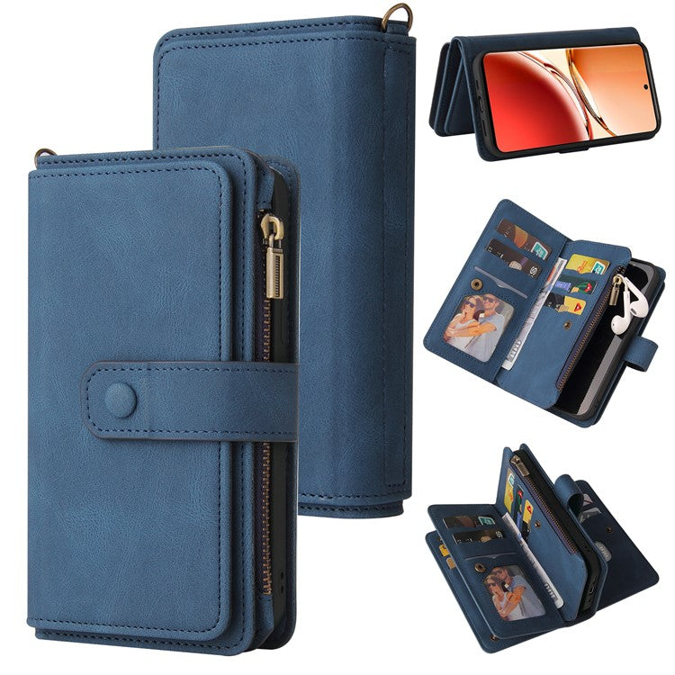 KT Multi-Functional Series-2 For Oppo Reno12 F 5G Phone Case Zipper Wallet Leather Stand Cover - Blue