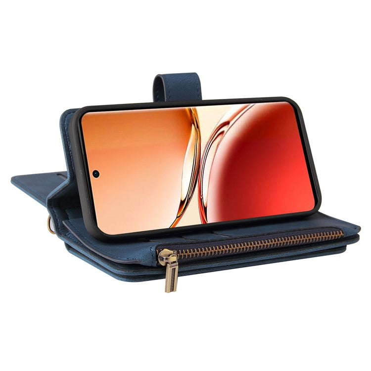 KT Multi-Functional Series-2 For Oppo Reno12 F 5G Phone Case Zipper Wallet Leather Stand Cover - Blue
