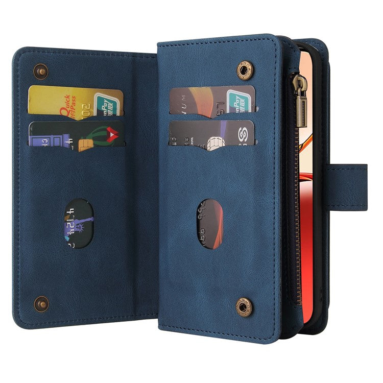 KT Multi-Functional Series-2 For Oppo Reno12 F 5G Phone Case Zipper Wallet Leather Stand Cover - Blue