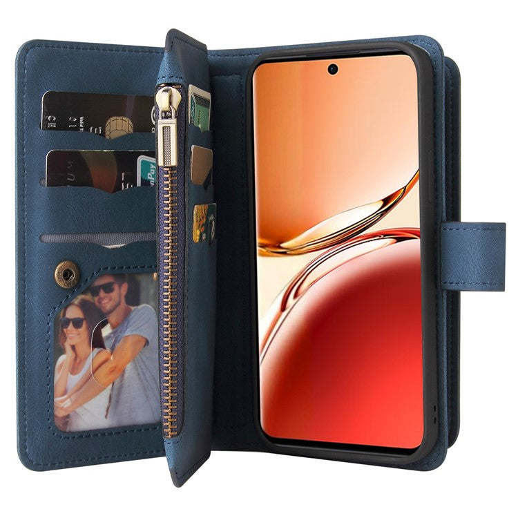 KT Multi-Functional Series-2 For Oppo Reno12 F 5G Phone Case Zipper Wallet Leather Stand Cover - Blue
