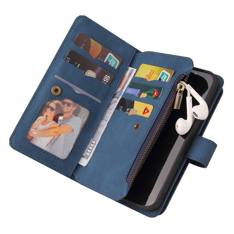 KT Multi-Functional Series-2 For Oppo Reno12 F 5G Phone Case Zipper Wallet Leather Stand Cover - Blue