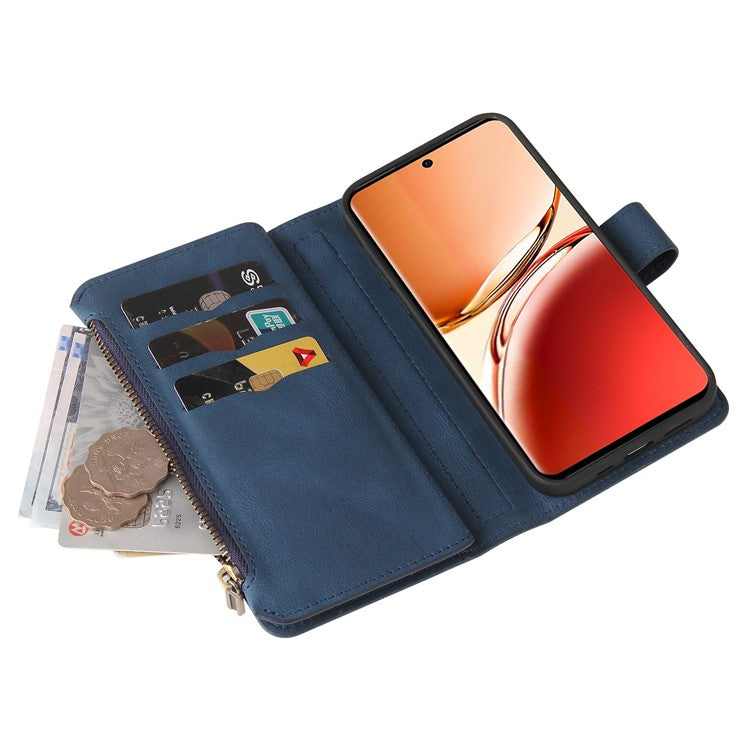 KT Multi-Functional Series-2 For Oppo Reno12 F 5G Phone Case Zipper Wallet Leather Stand Cover - Blue