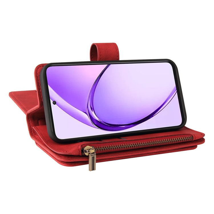 KT Multi-Functional Series-2 For Oppo A3 Pro (Global) 5G / A3 Pro (India) 5G Phone Case Zipper Wallet Leather Stand Cover - Red