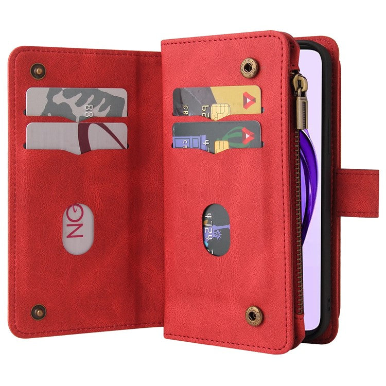KT Multi-Functional Series-2 For Oppo A3 Pro (Global) 5G / A3 Pro (India) 5G Phone Case Zipper Wallet Leather Stand Cover - Red