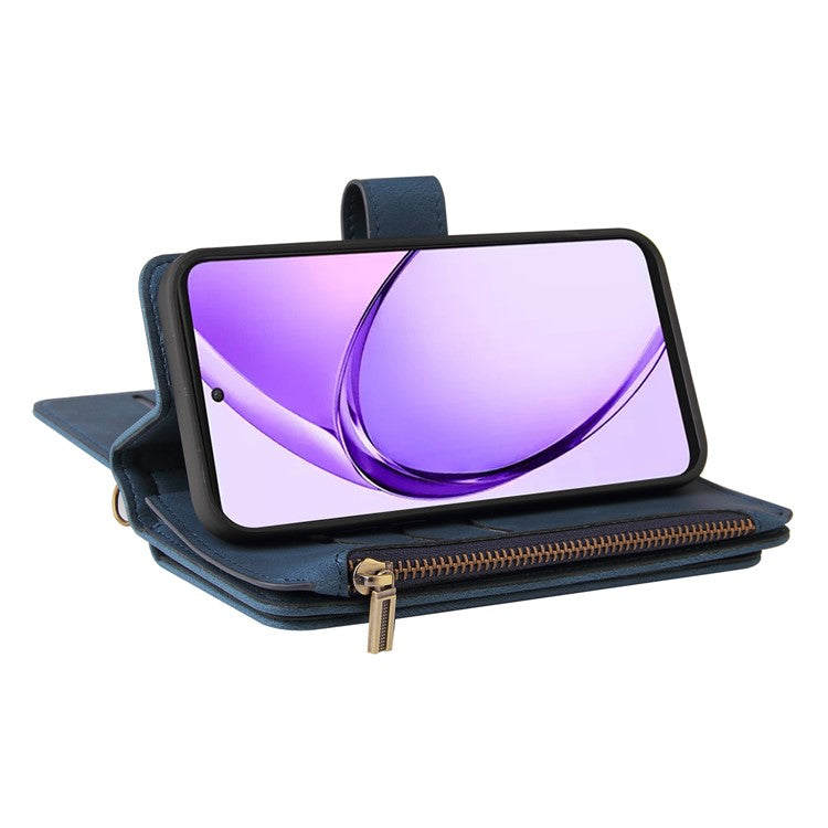 KT Multi-Functional Series-2 For Oppo A3 Pro (Global) 5G / A3 Pro (India) 5G Phone Case Zipper Wallet Leather Stand Cover - Blue
