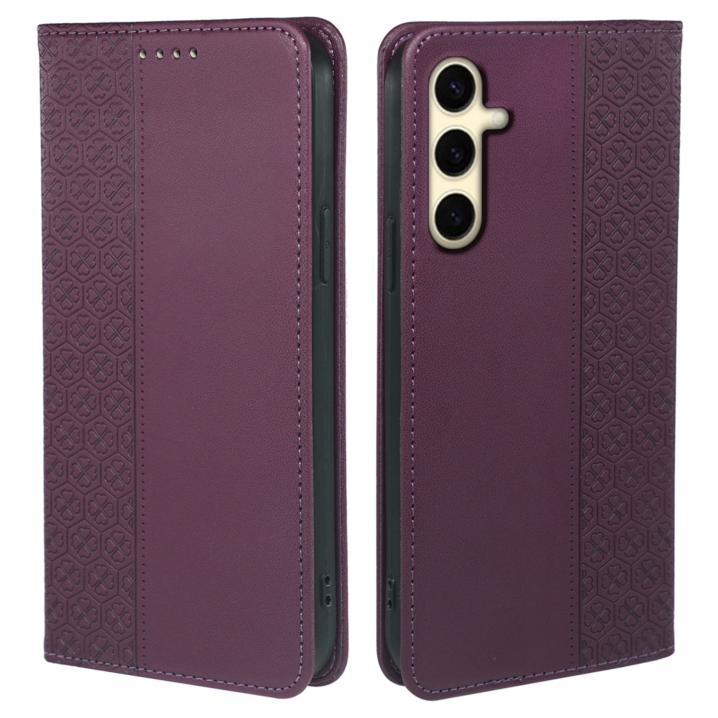 For Samsung Galaxy A16 5G / A16 4G Case Four-Leaf Clover Leather Flip Phone Cover Stand Wallet - Dark Purple