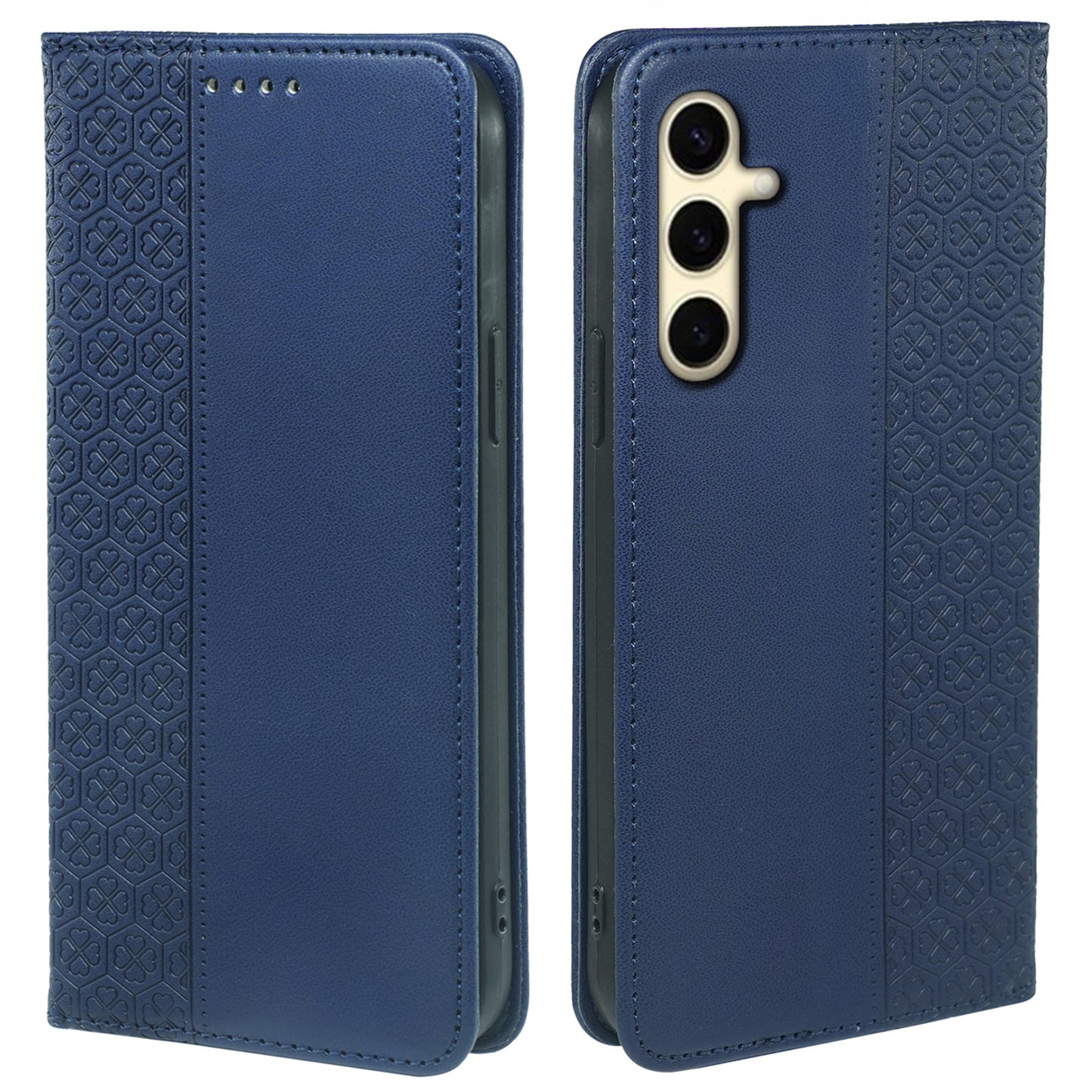 For Samsung Galaxy A16 5G / A16 4G Case Four-Leaf Clover Leather Flip Phone Cover Stand Wallet - Blue