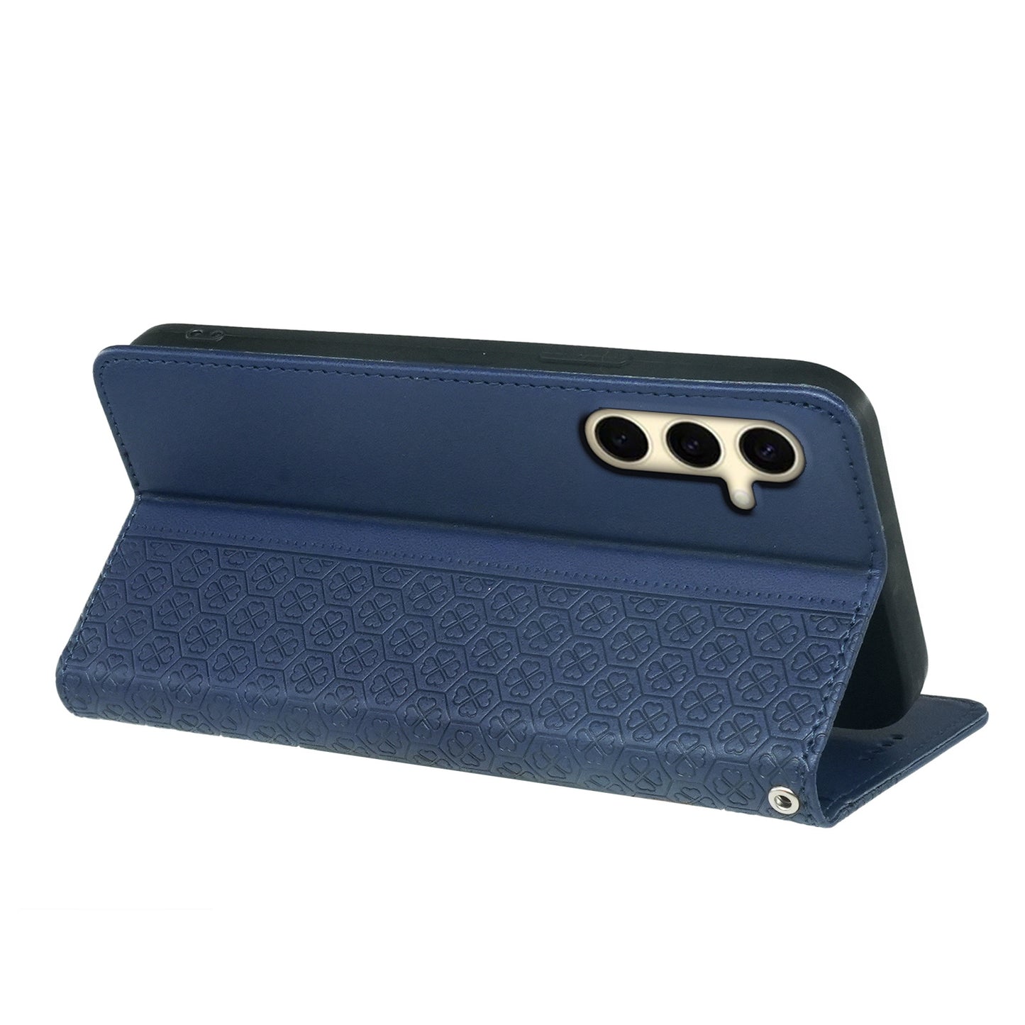 For Samsung Galaxy A16 5G / A16 4G Case Four-Leaf Clover Leather Flip Phone Cover Stand Wallet - Blue