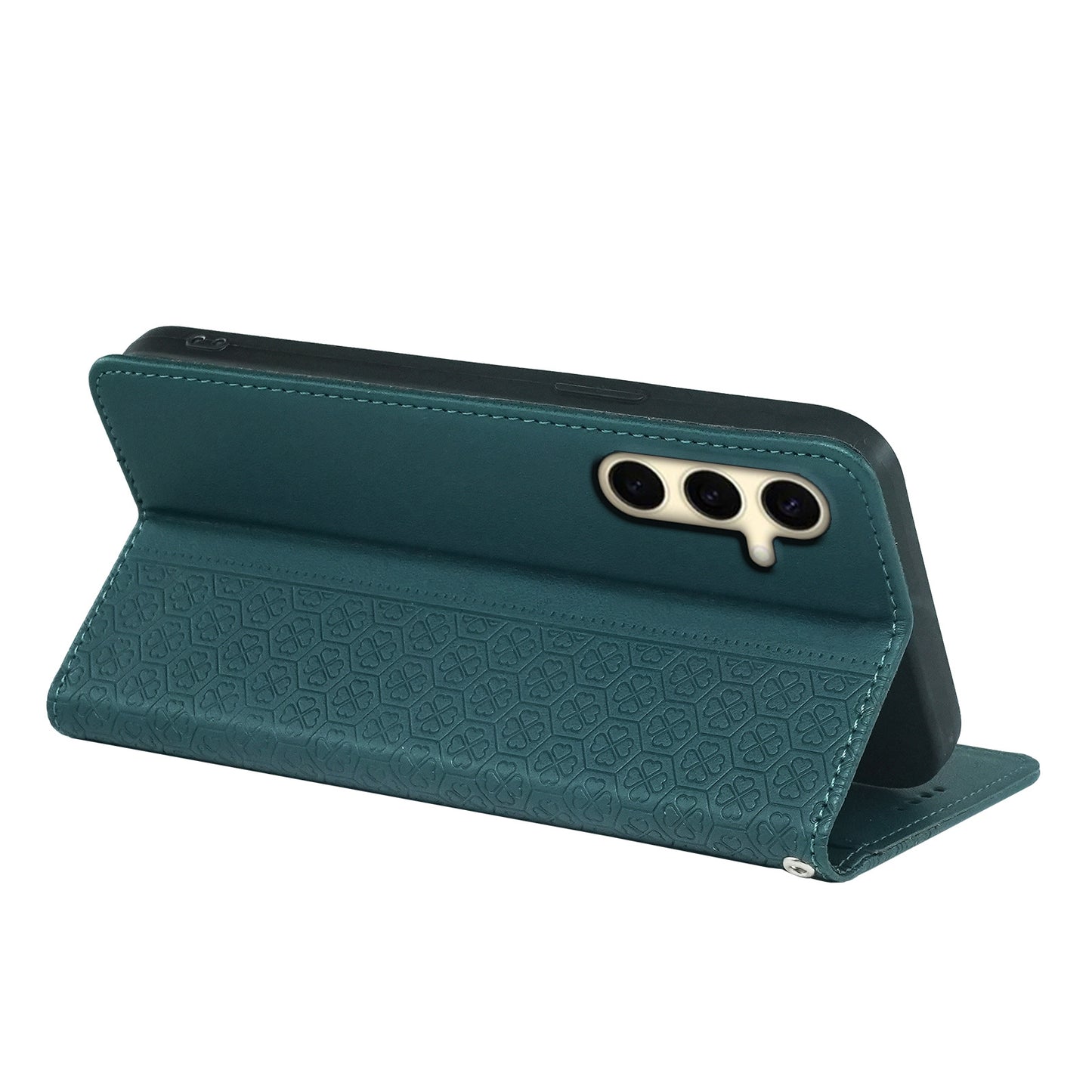 For Samsung Galaxy A16 5G / A16 4G Case Four-Leaf Clover Leather Flip Phone Cover Stand Wallet - Green