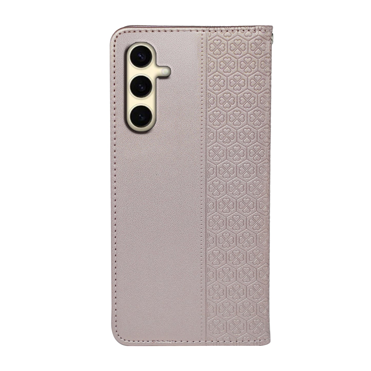 For Samsung Galaxy A16 5G / A16 4G Case Four-Leaf Clover Leather Flip Phone Cover Stand Wallet - Rose Gold