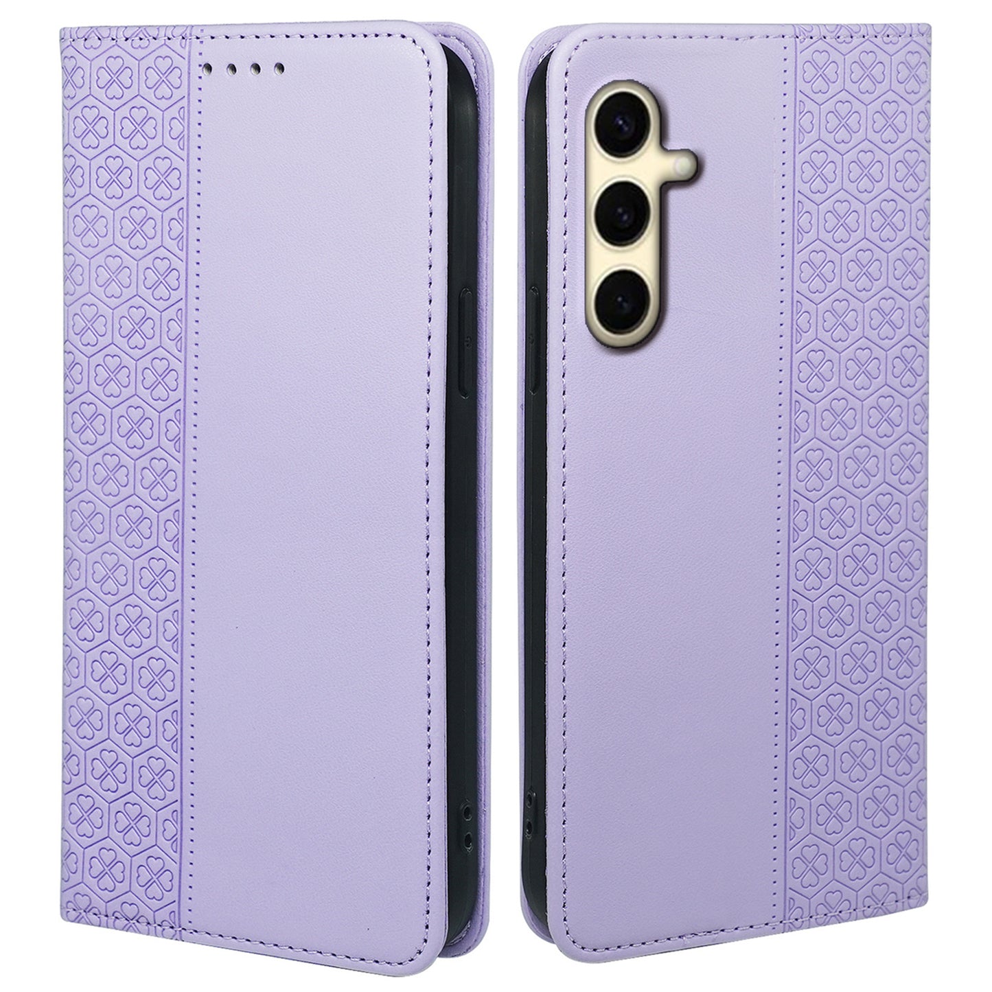 For Samsung Galaxy A16 5G / A16 4G Case Four-Leaf Clover Leather Flip Phone Cover Stand Wallet - Light Purple