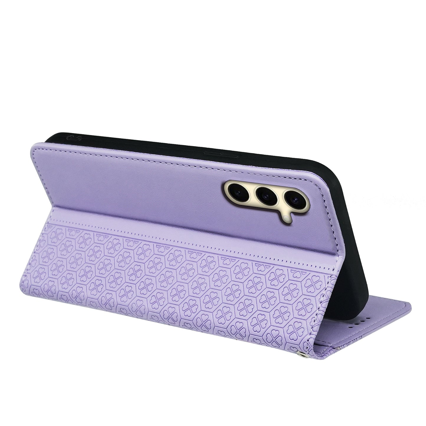 For Samsung Galaxy A16 5G / A16 4G Case Four-Leaf Clover Leather Flip Phone Cover Stand Wallet - Light Purple