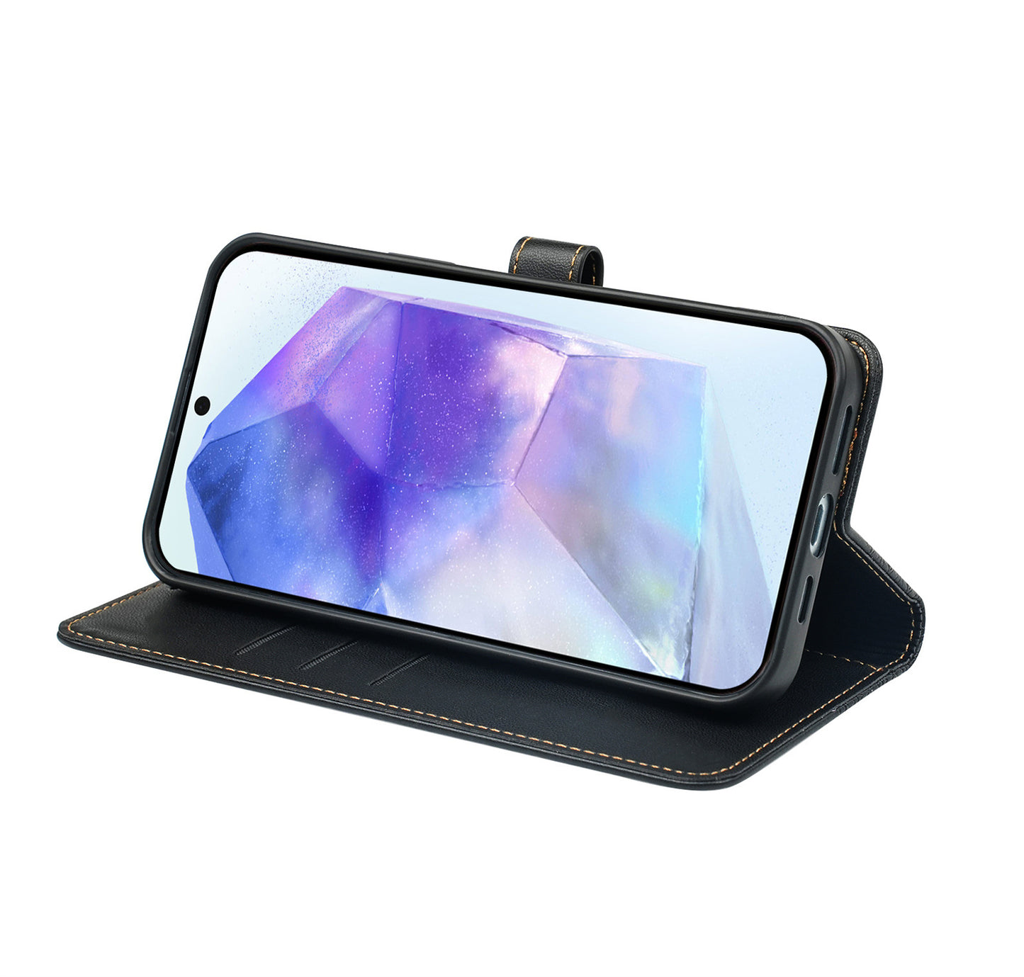 For Samsung Galaxy A16 5G / A16 4G Case Magnetic Clasp Four-Leaf Clover Leather Phone Cover - Black