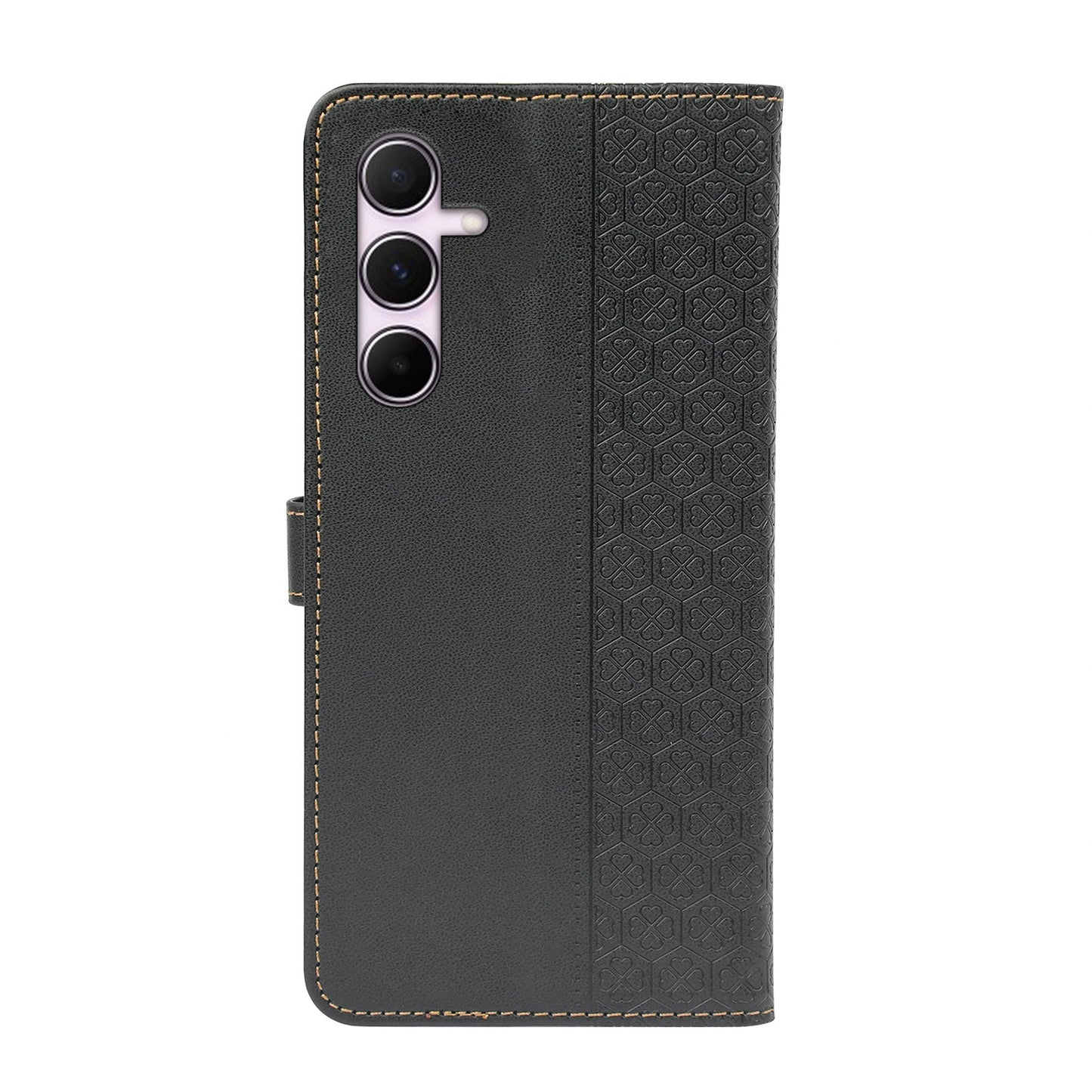 For Samsung Galaxy A16 5G / A16 4G Case Magnetic Clasp Four-Leaf Clover Leather Phone Cover - Black