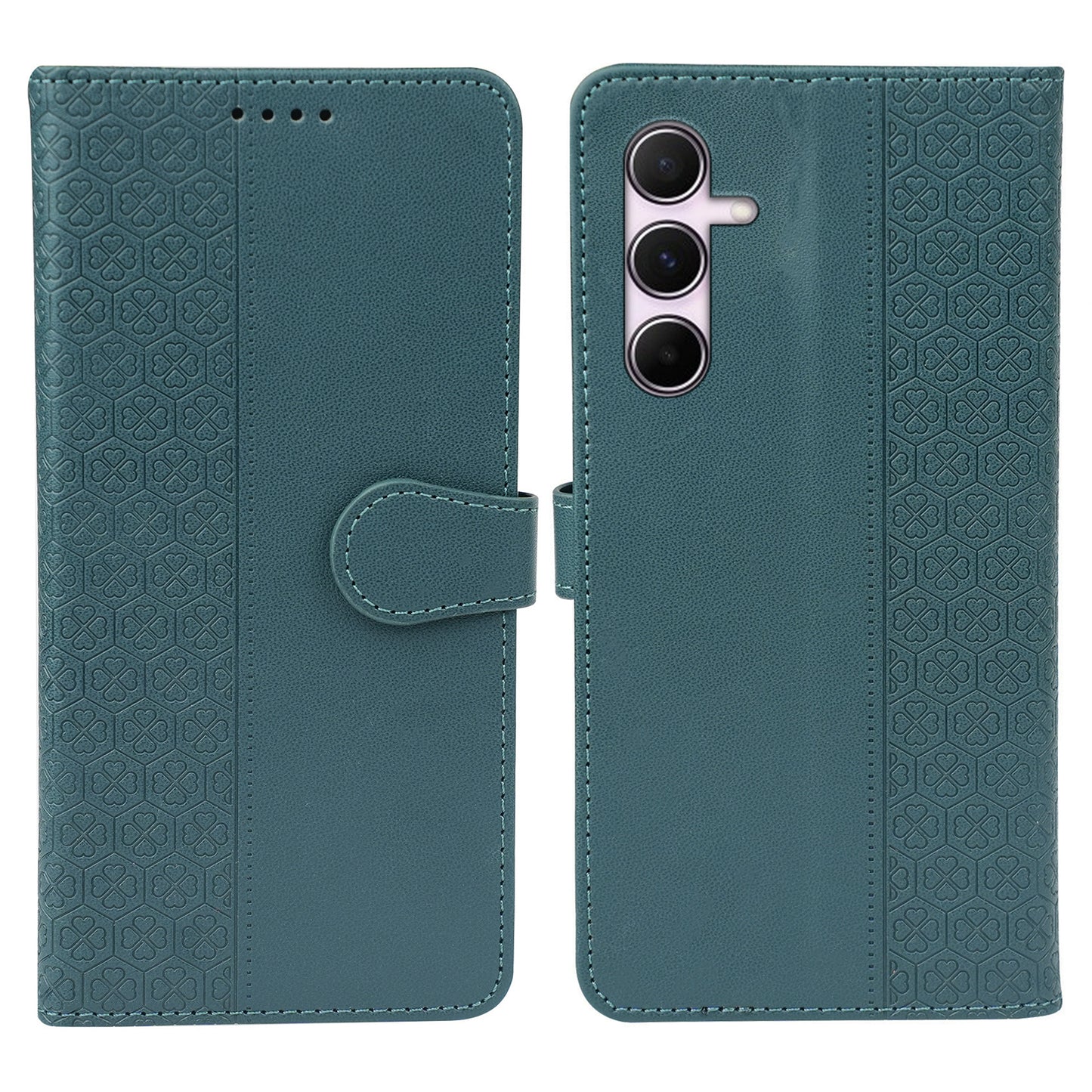 For Samsung Galaxy A16 5G / A16 4G Case Magnetic Clasp Four-Leaf Clover Leather Phone Cover - Green