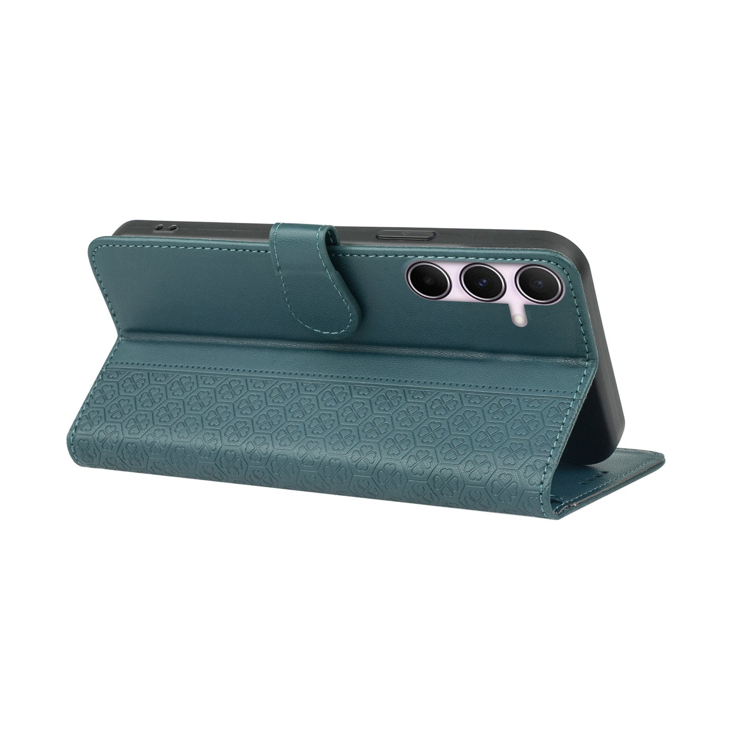 For Samsung Galaxy A16 5G / A16 4G Case Magnetic Clasp Four-Leaf Clover Leather Phone Cover - Green